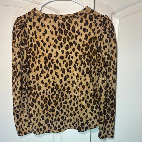 Veronica Beard Porter Leopard Puff Sleeve Tee Brown Womens Med Boho Pima Cotton - Picture 5 of 5